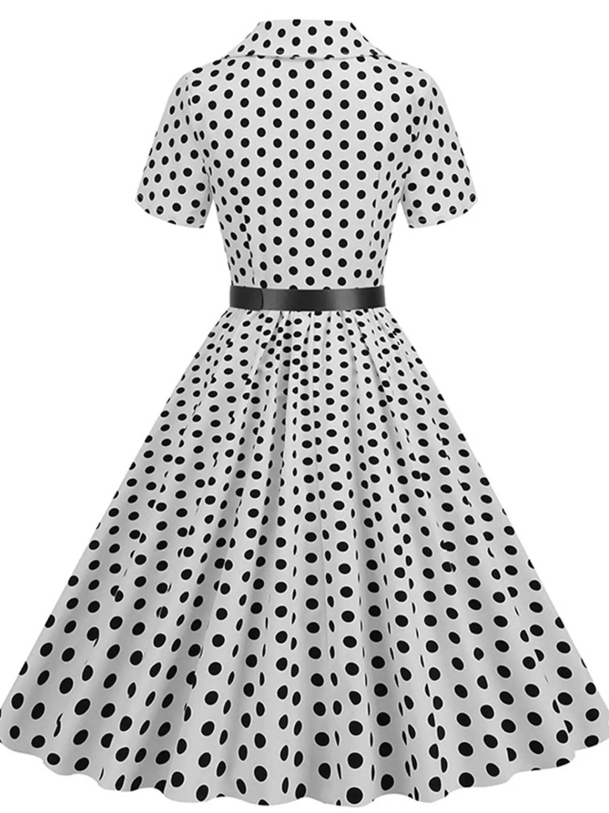 New Retro Stage 1950s Polka Dots Lapel Belted Dress