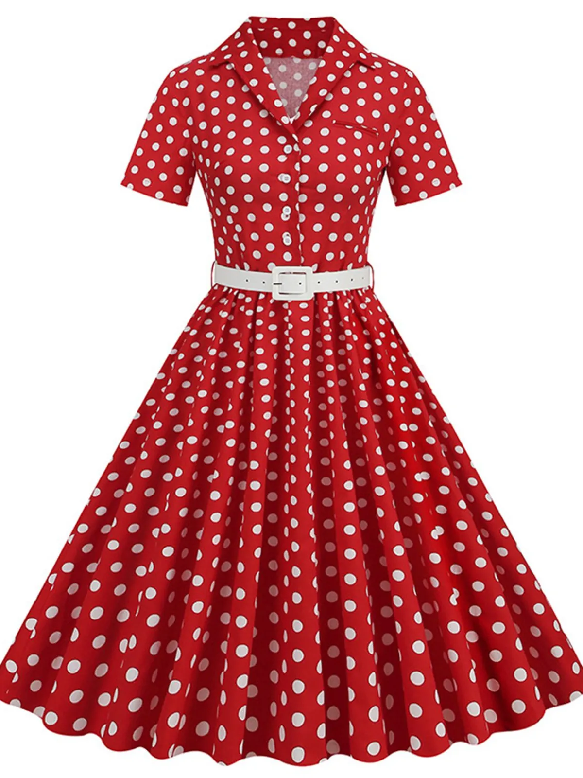 New Retro Stage 1950s Polka Dots Lapel Belted Dress