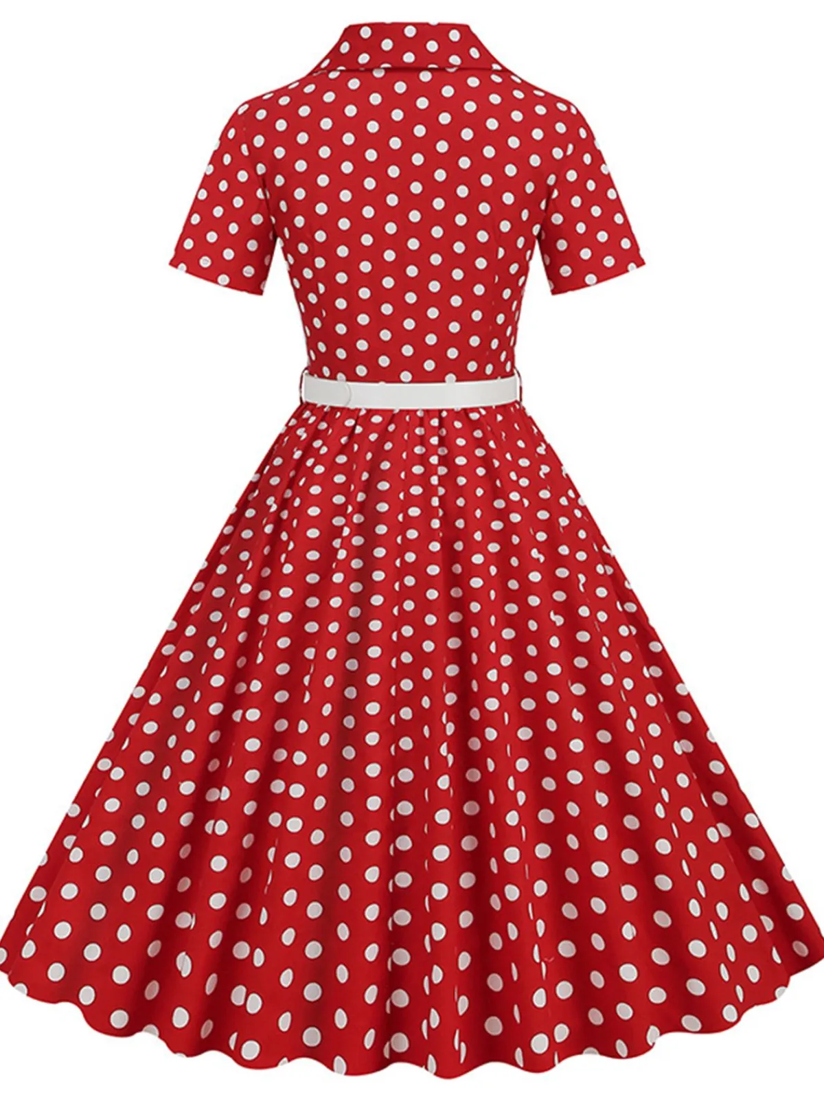 New Retro Stage 1950s Polka Dots Lapel Belted Dress