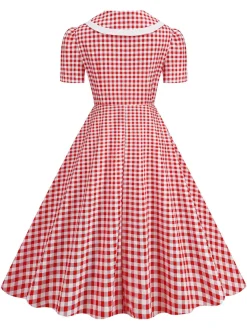 Best Retro Stage 1950s Polka Dots Lapel Bowknot Swing Dress