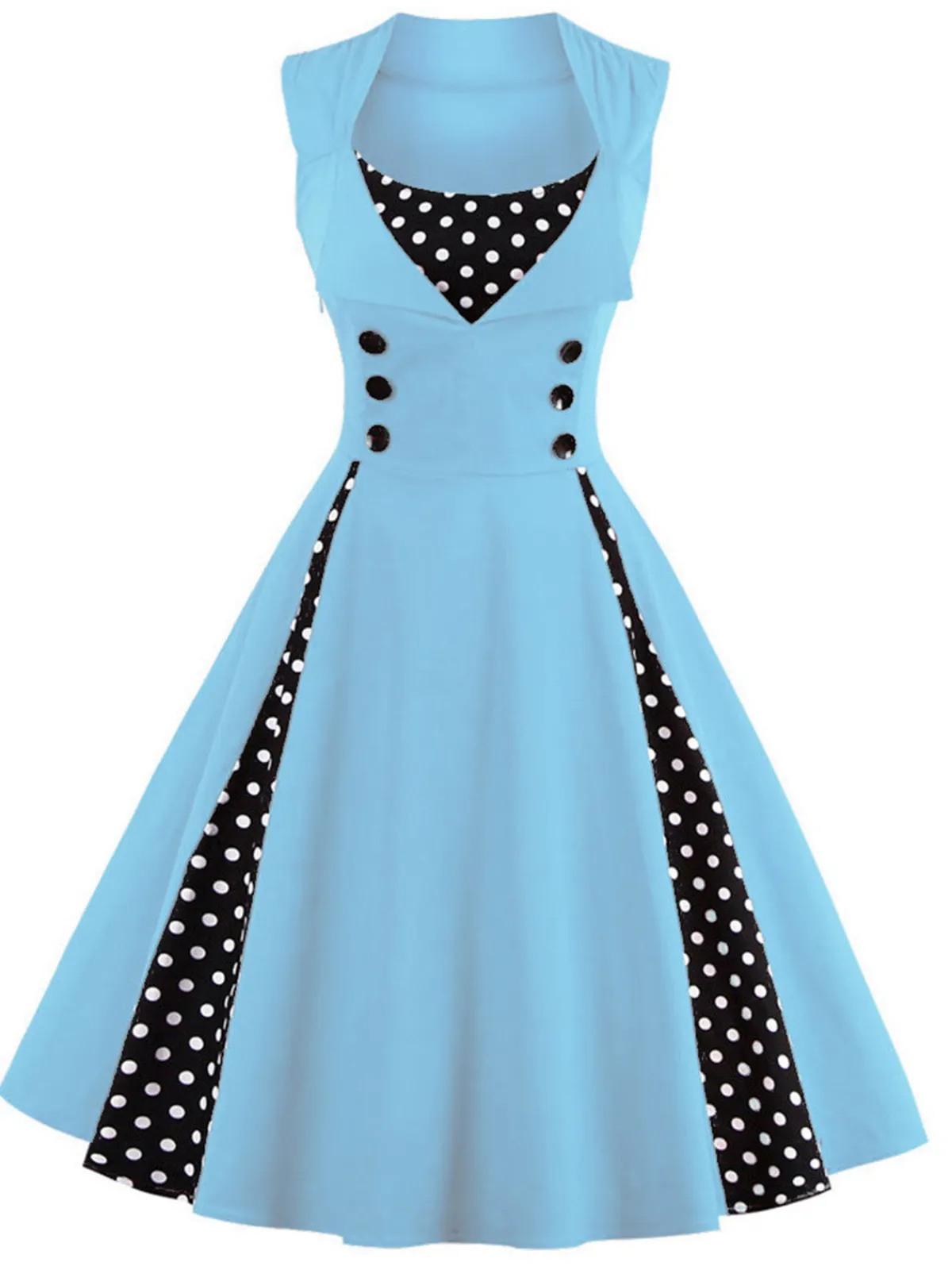 Outlet Retro Stage 1950s Polka Dots Lapel Patchwork Swing Dress