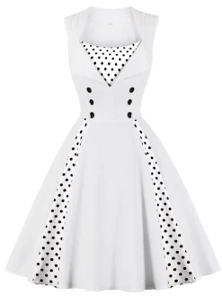 Outlet Retro Stage 1950s Polka Dots Lapel Patchwork Swing Dress