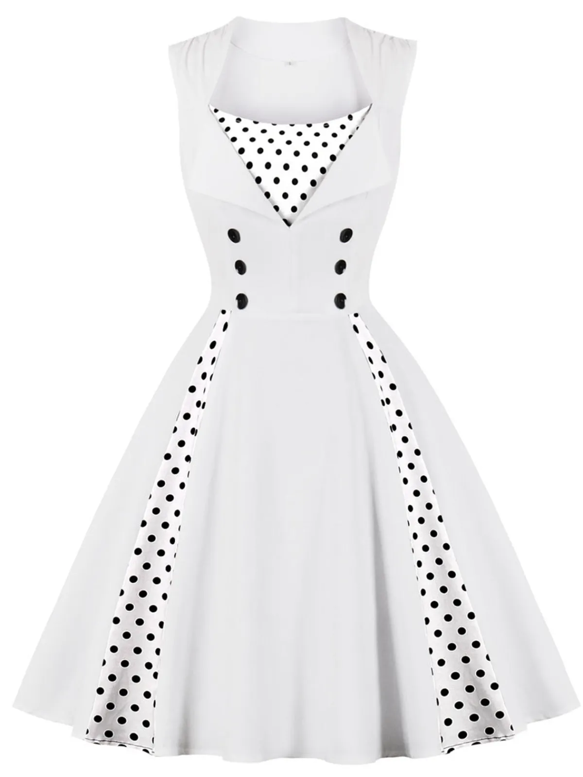 Outlet Retro Stage 1950s Polka Dots Lapel Patchwork Swing Dress