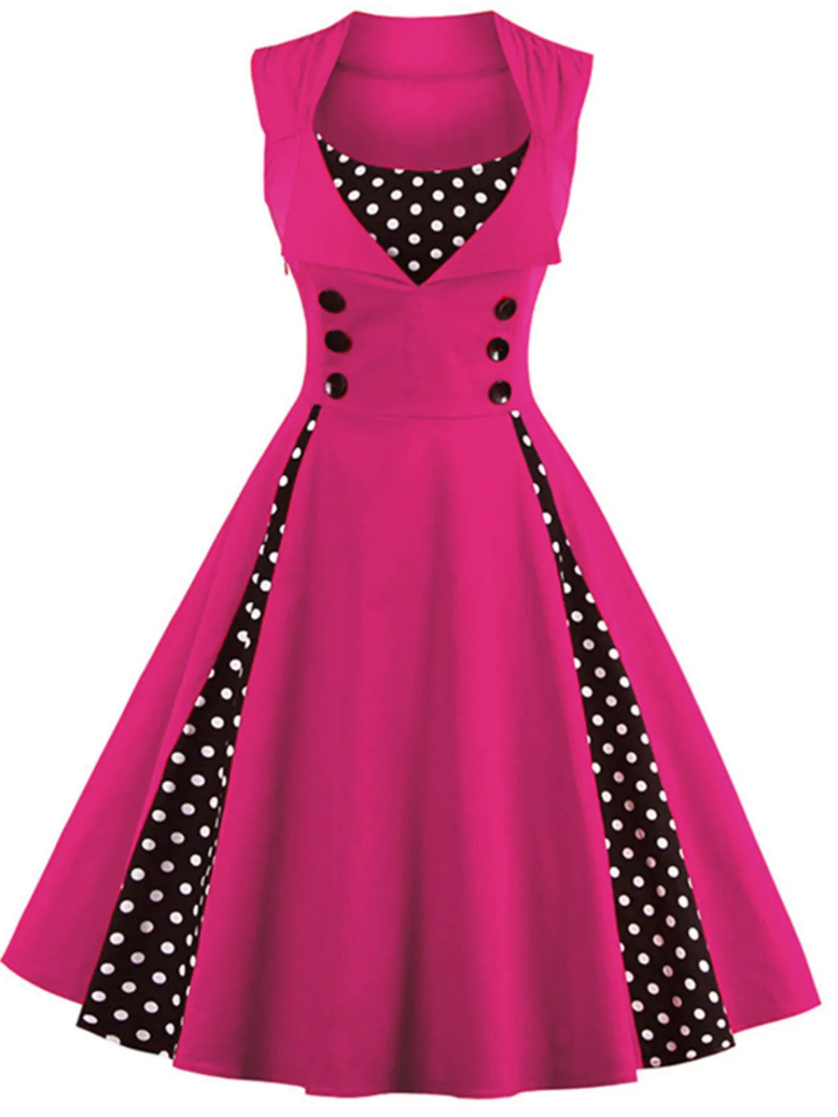 Outlet Retro Stage 1950s Polka Dots Lapel Patchwork Swing Dress