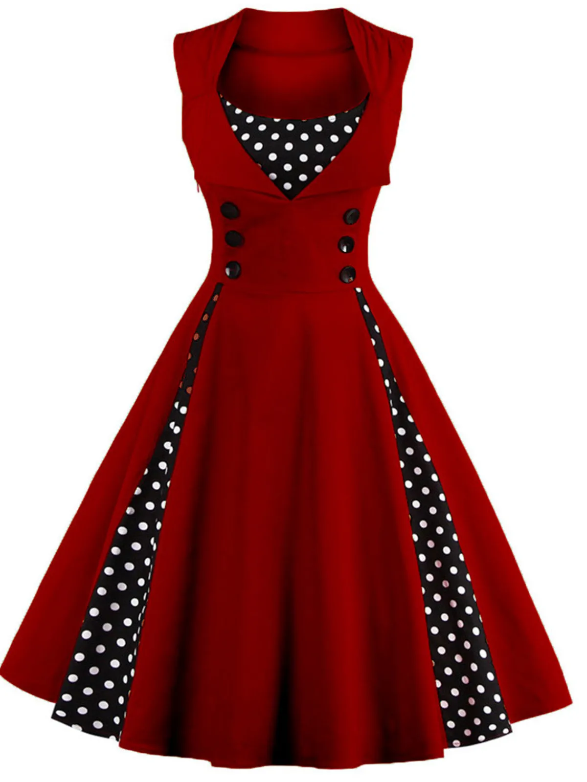 Outlet Retro Stage 1950s Polka Dots Lapel Patchwork Swing Dress