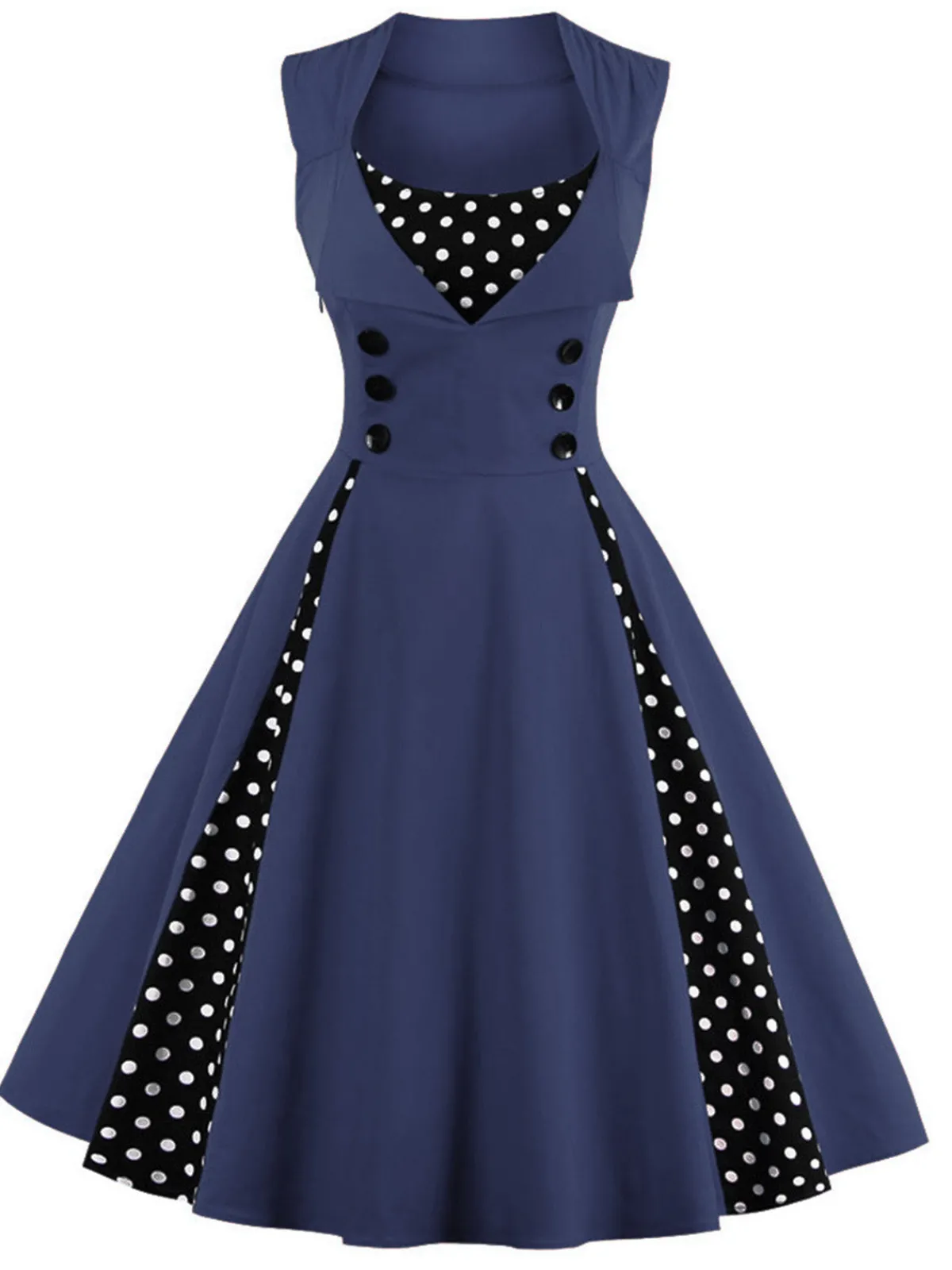 Outlet Retro Stage 1950s Polka Dots Lapel Patchwork Swing Dress
