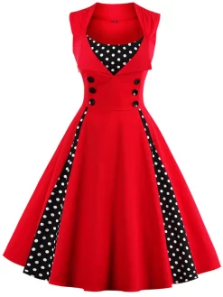 Outlet Retro Stage 1950s Polka Dots Lapel Patchwork Swing Dress