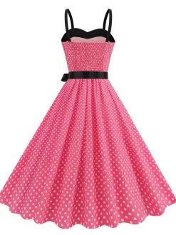 Clearance Retro Stage 1950s Polka Dots Patchwork Ribbon Strap Dress