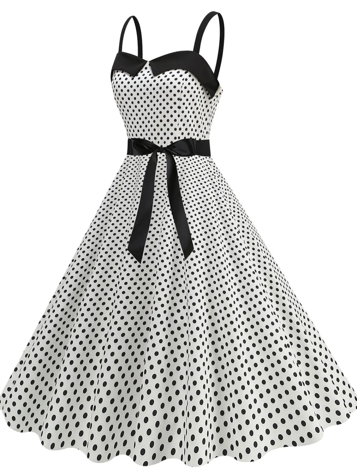 Clearance Retro Stage 1950s Polka Dots Patchwork Ribbon Strap Dress