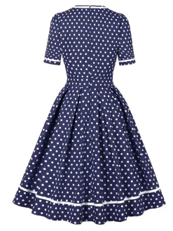 Fashion Retro Stage 1950s Polka Dots Patchwork Swing Dress