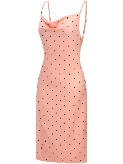 Outlet Retro Stage 1930s Polka Dots Spaghetti Straps Satin Nightgown