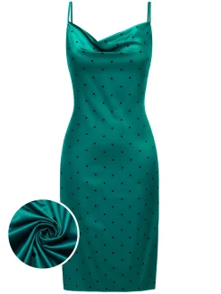 Outlet Retro Stage 1930s Polka Dots Spaghetti Straps Satin Nightgown