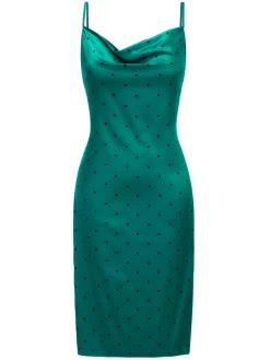 Outlet Retro Stage 1930s Polka Dots Spaghetti Straps Satin Nightgown
