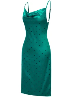 Outlet Retro Stage 1930s Polka Dots Spaghetti Straps Satin Nightgown