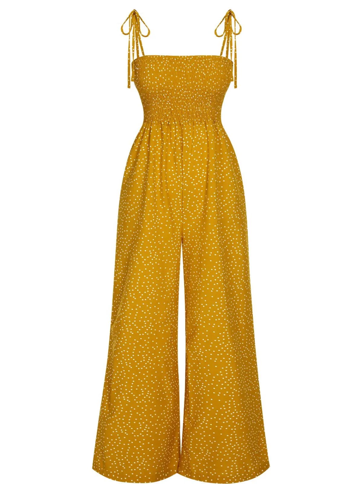 Discount Retro Stage 1970s Polka Dots Spaghetti Strap Bind Jumpsuit