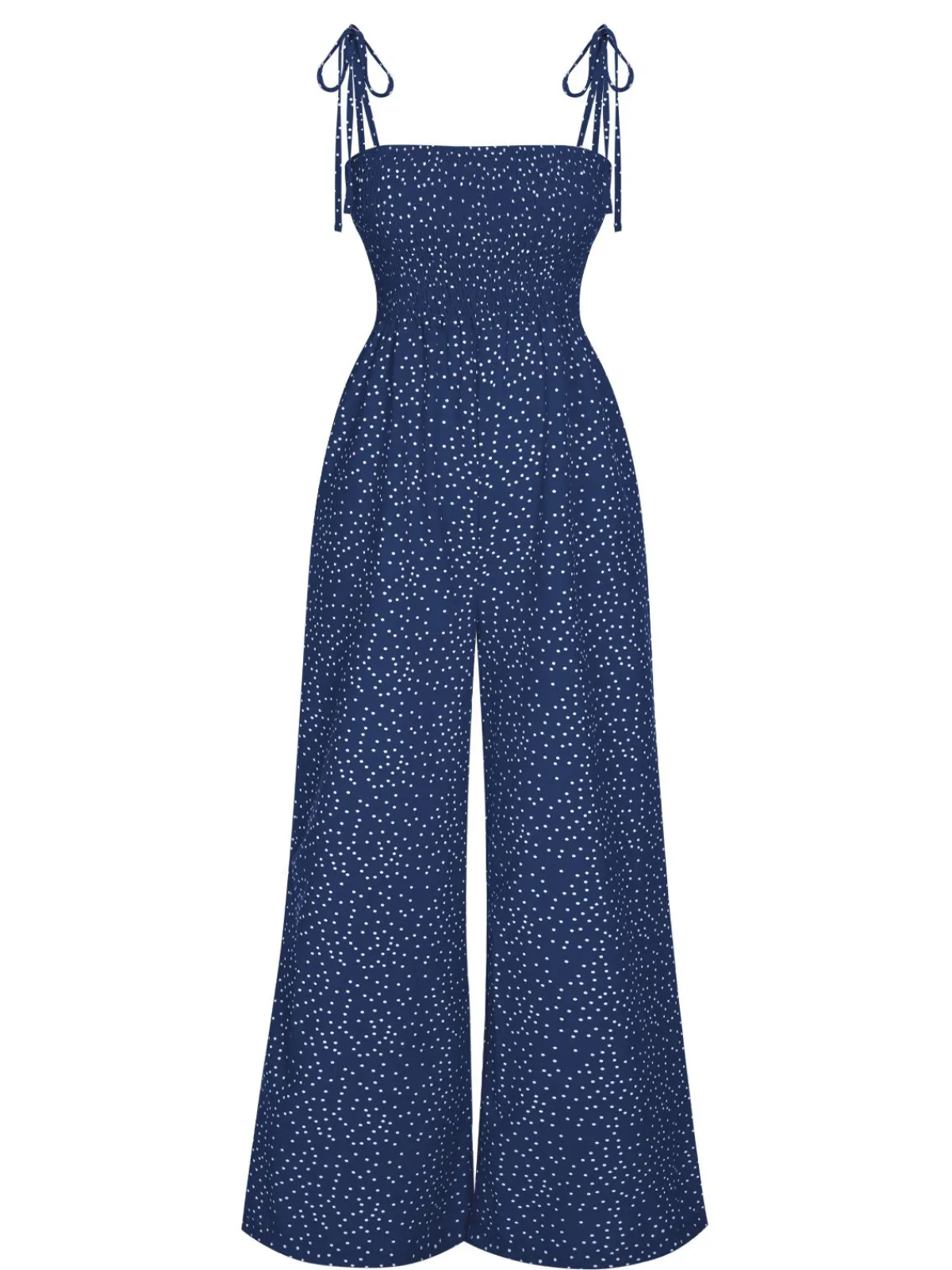 Discount Retro Stage 1970s Polka Dots Spaghetti Strap Bind Jumpsuit