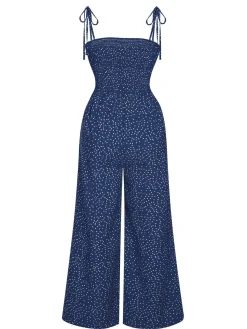 Discount Retro Stage 1970s Polka Dots Spaghetti Strap Bind Jumpsuit