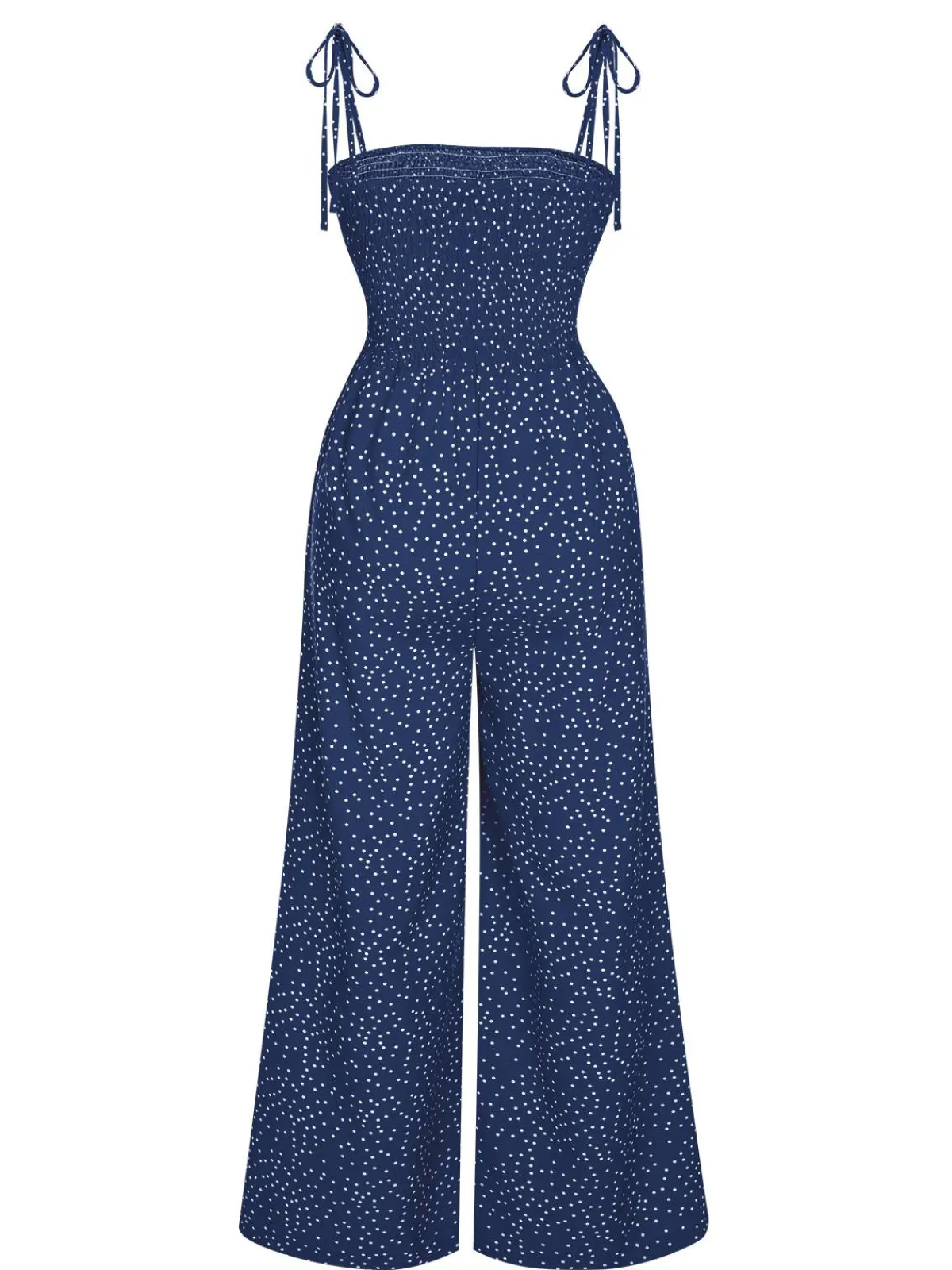 Discount Retro Stage 1970s Polka Dots Spaghetti Strap Bind Jumpsuit