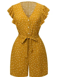 Online Retro Stage 1950s Polka Dots V-Neck Belted Romper