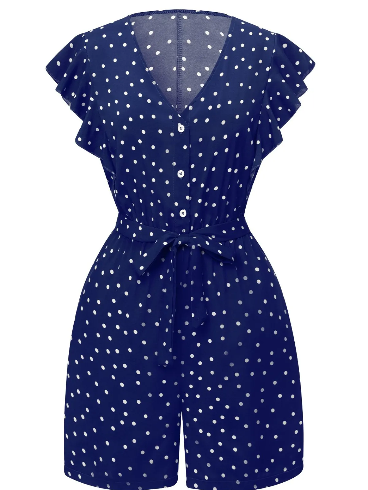 Online Retro Stage 1950s Polka Dots V-Neck Belted Romper