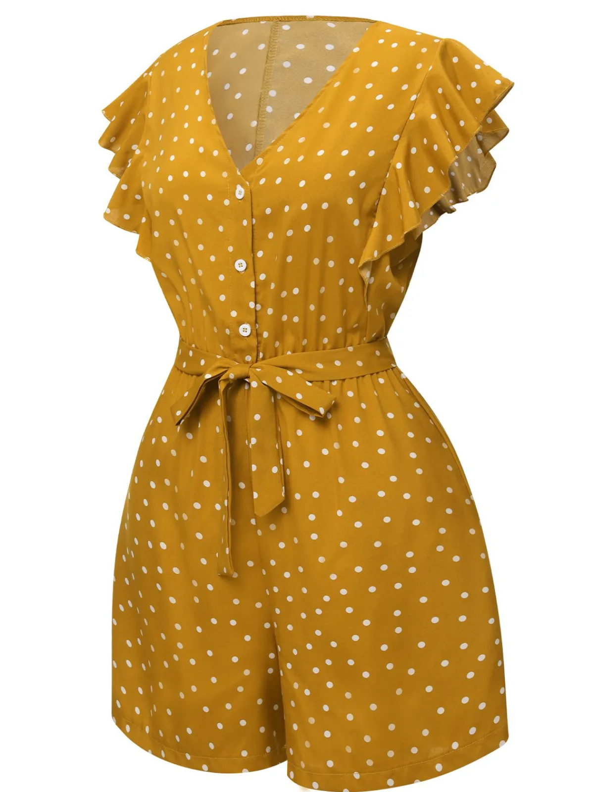 Online Retro Stage 1950s Polka Dots V-Neck Belted Romper