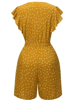 Online Retro Stage 1950s Polka Dots V-Neck Belted Romper