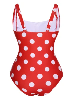 Best Retro Stage 1940s Polka Dots Wrinkle Strap Swimsuit
