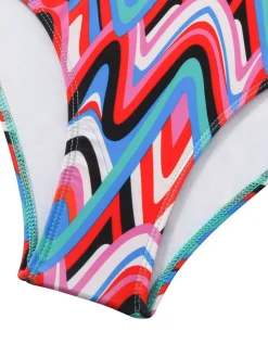 Discount Retro Stage 1970s Psychedelic Chevron Deep V-Neck Swimsuit