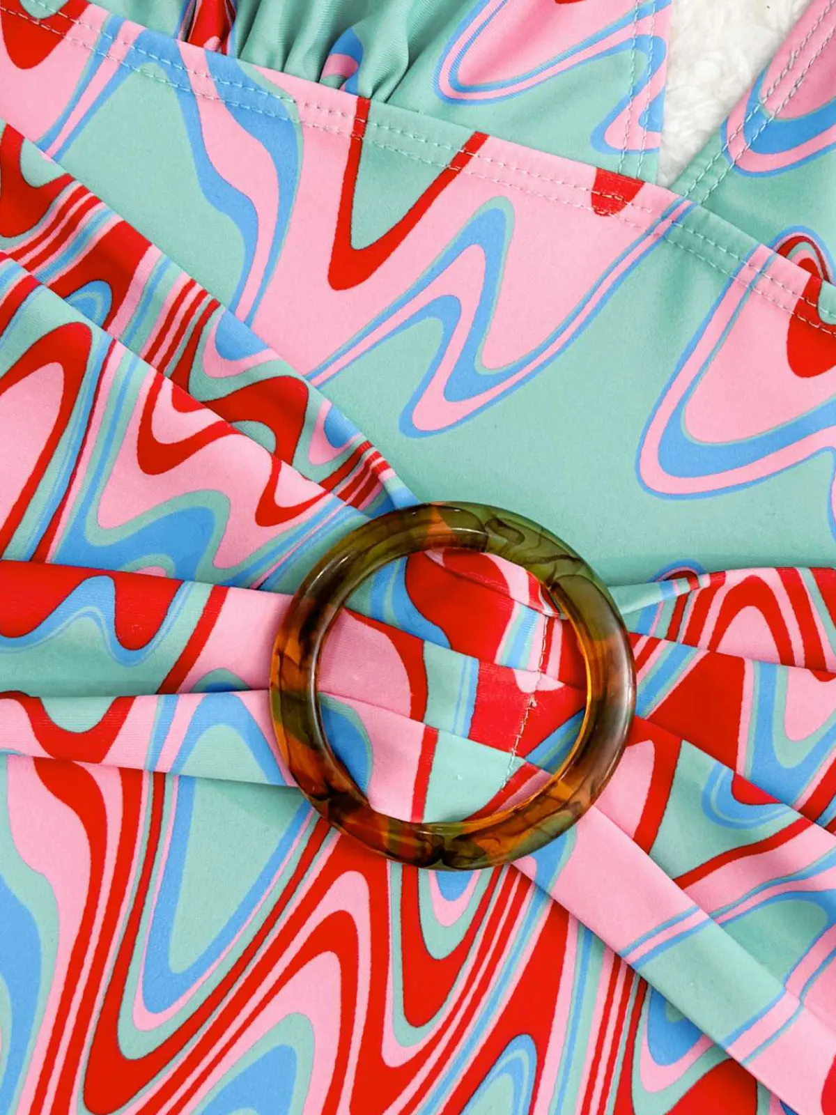 Discount Retro Stage 1970s Psychedelic Chevron Deep V-Neck Swimsuit