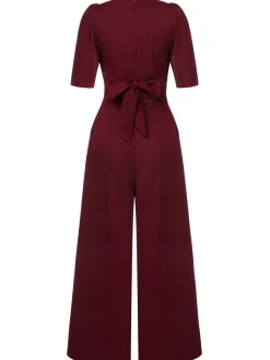 Outlet Retro Stage 1930s Puff Short Sleeve Wide Leg Jumpsuit
