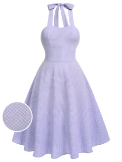 Discount Retro Stage 1950s Halter Swing Vintage Dress Purple