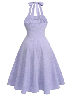 Discount Retro Stage 1950s Halter Swing Vintage Dress Purple