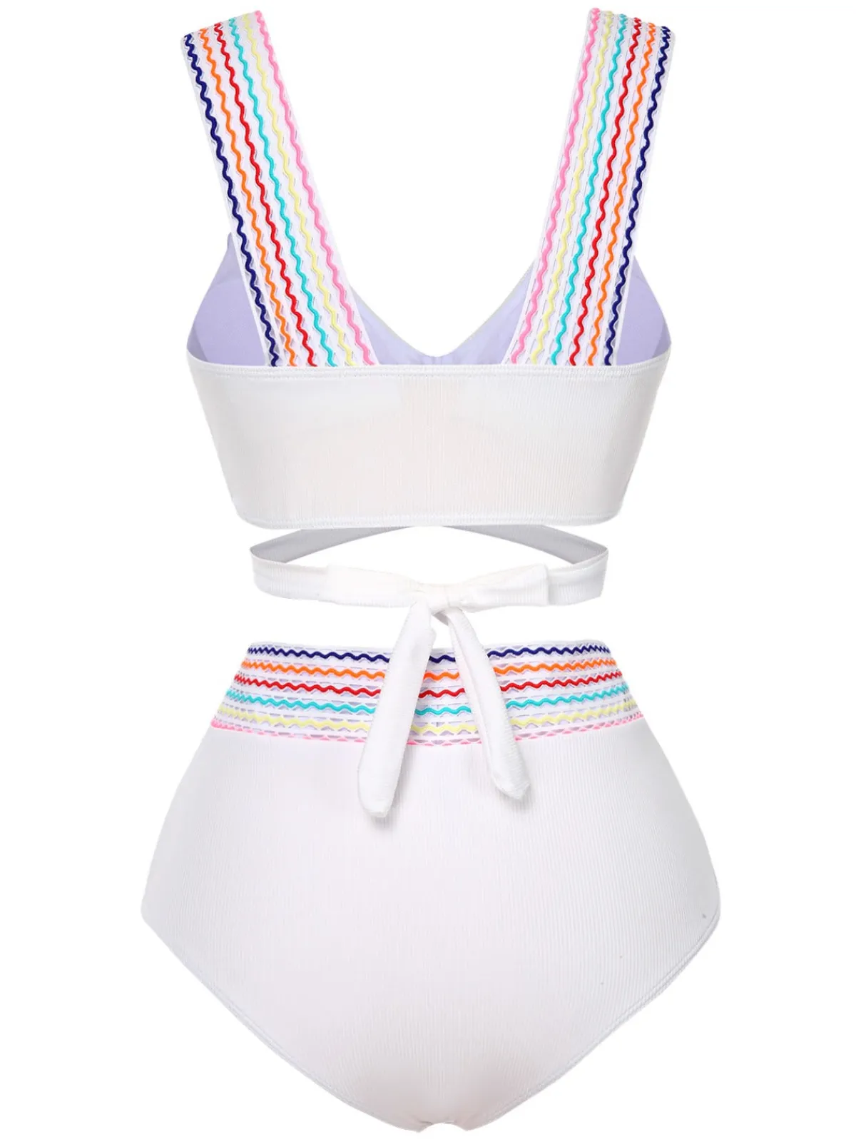 Clearance Retro Stage 1940s Rainbow Lace-Up Patchwork Strap Bikini Set