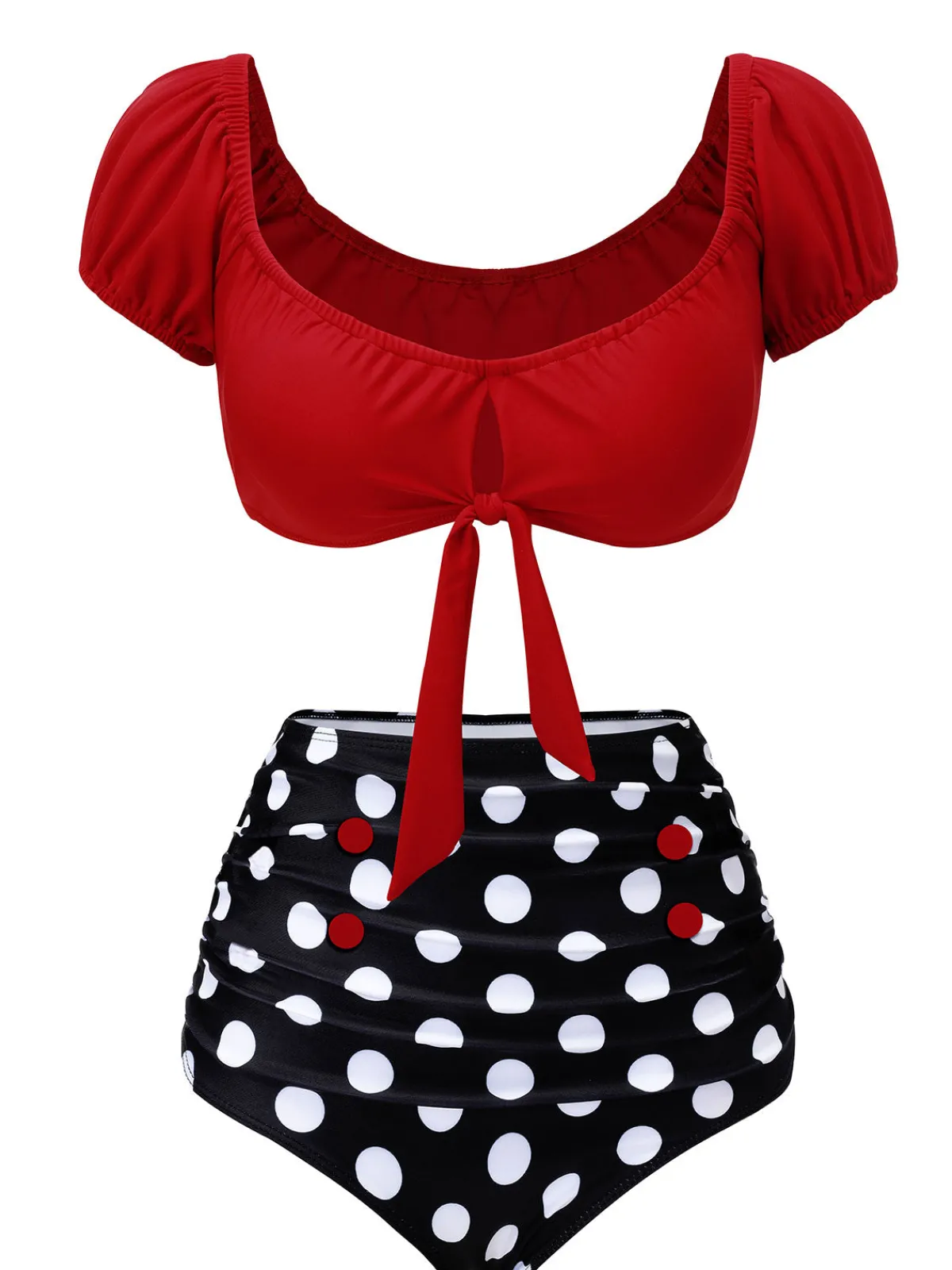 Best Retro Stage 1950s Polka Dot Halter Swimsuit Red & Black