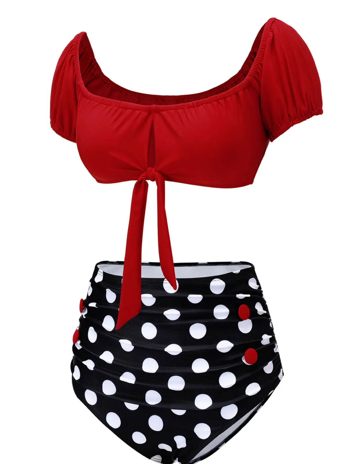 Best Retro Stage 1950s Polka Dot Halter Swimsuit Red & Black