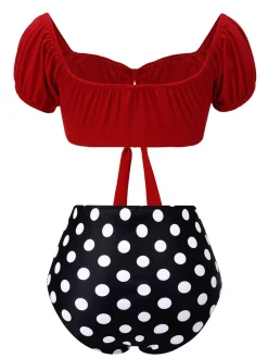 Best Retro Stage 1950s Polka Dot Halter Swimsuit Red & Black