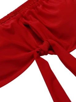 Best Retro Stage 1950s Polka Dot Halter Swimsuit Red & Black