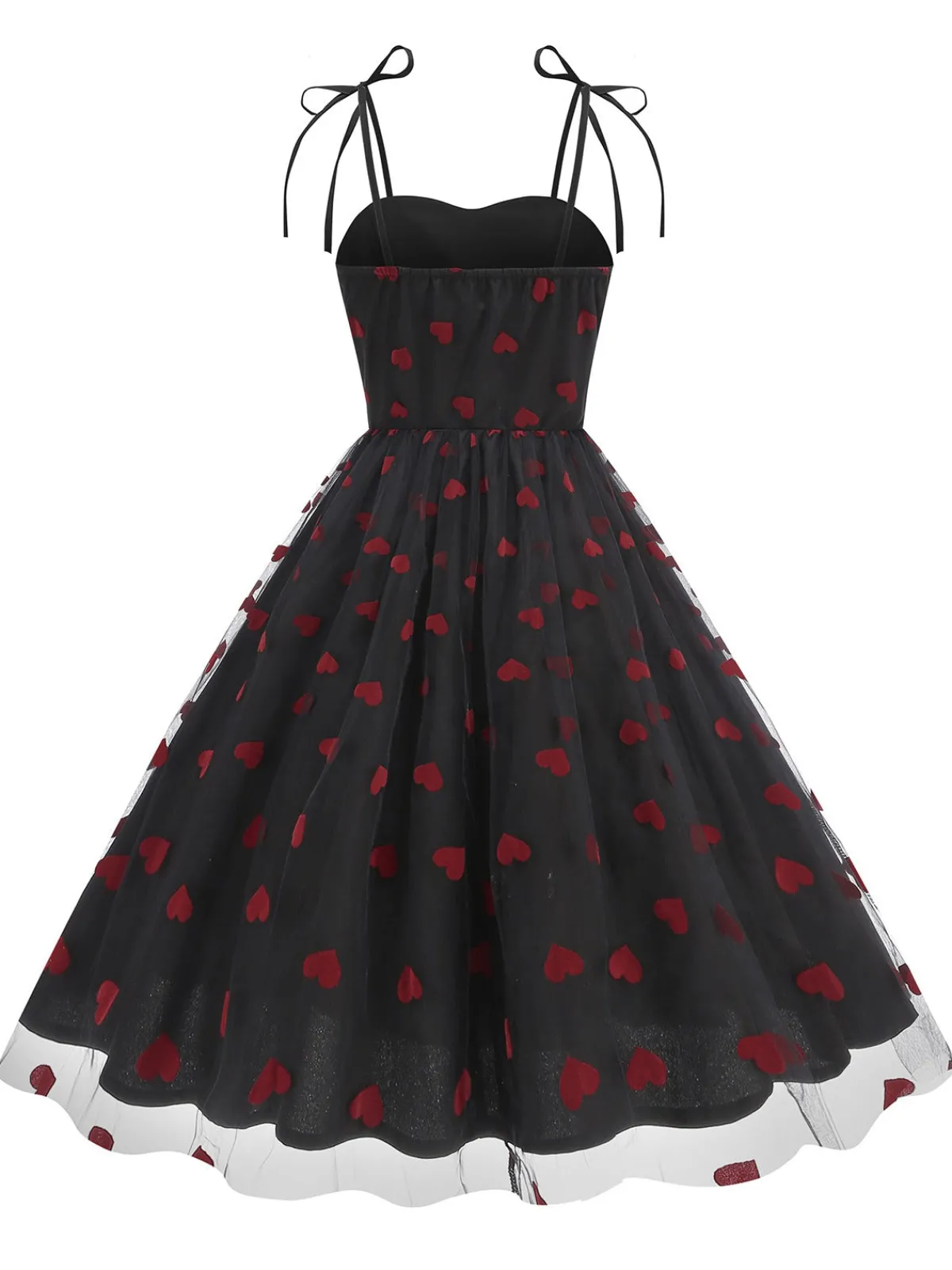 Discount Retro Stage 1950s Red Heart Mesh Patchwork Suspender Dress