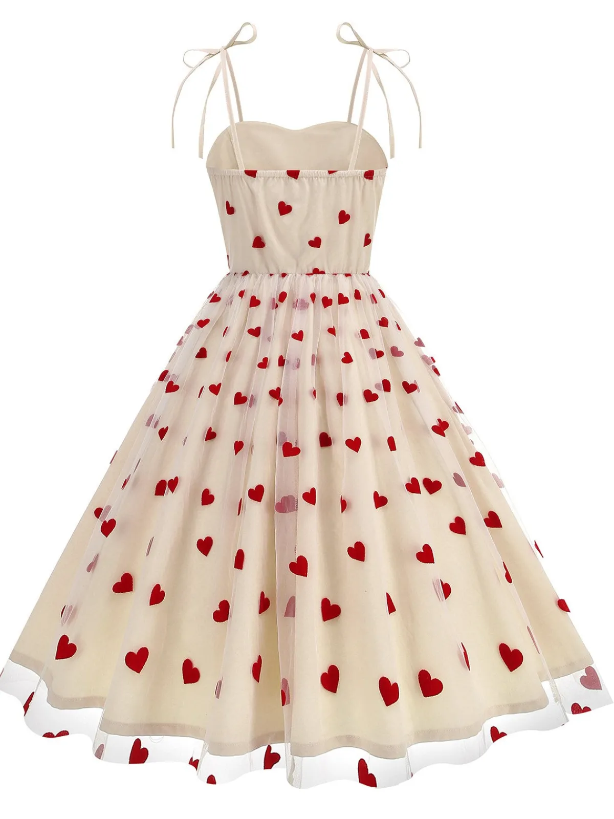 Discount Retro Stage 1950s Red Heart Mesh Patchwork Suspender Dress