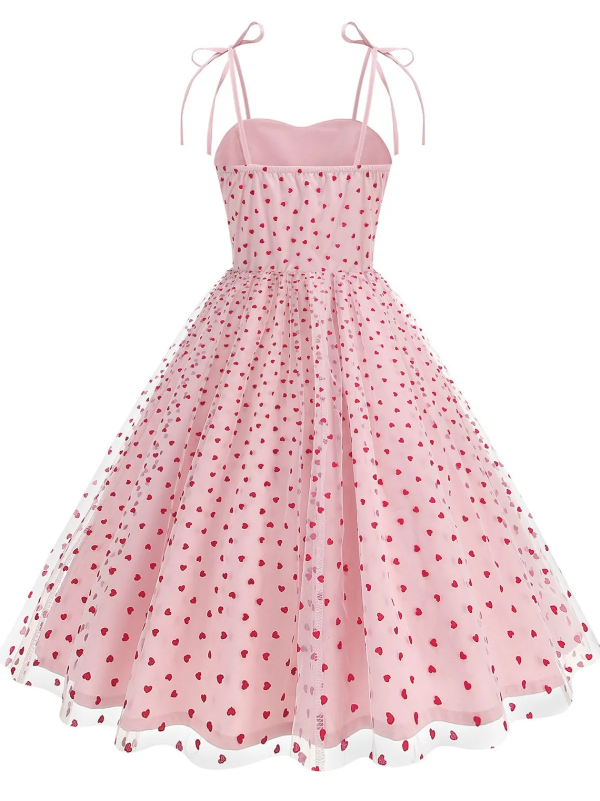 Discount Retro Stage 1950s Red Heart Mesh Patchwork Suspender Dress