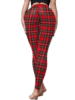 New Retro Stage 1960s Plaids Cute Leggings Red