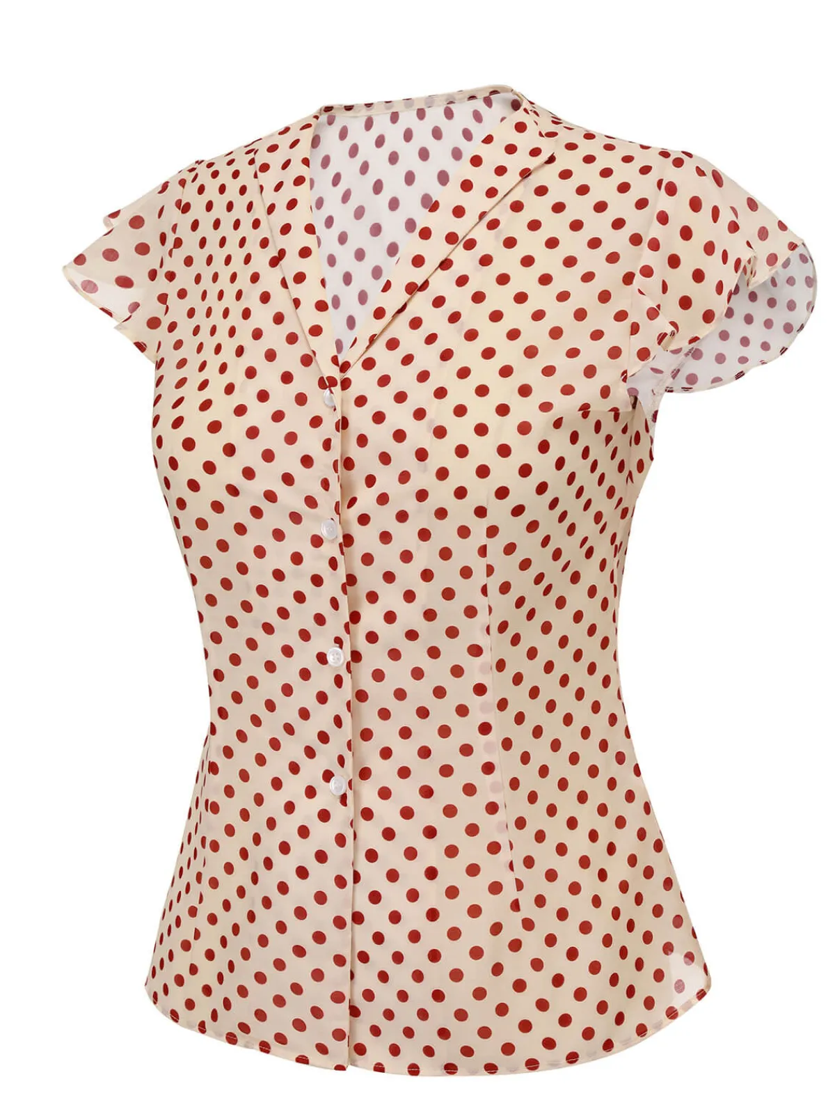 New Retro Stage 1950s Polka Dot Fly Sleeve Blouse Red