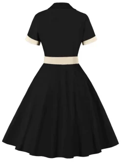 Clearance Retro Stage 1950s Retro Contrast Short-Sleeved Lapel Dress