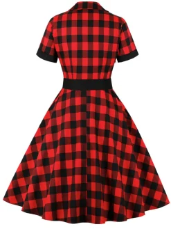Best Retro Stage 1950s Retro Contrast Short-Sleeved Lapel Dress