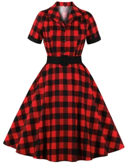 Sale Retro Stage 1950s Retro Contrast Short-Sleeved Lapel Dress