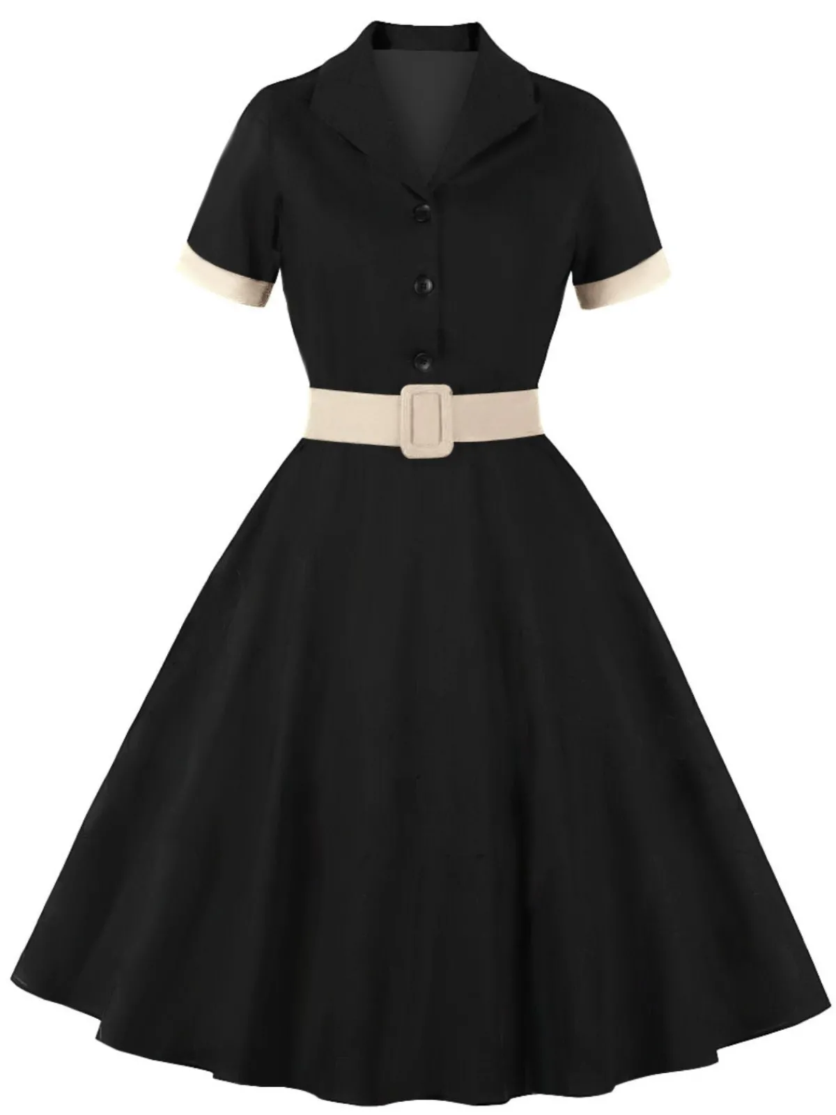 Sale Retro Stage 1950s Retro Contrast Short-Sleeved Lapel Dress