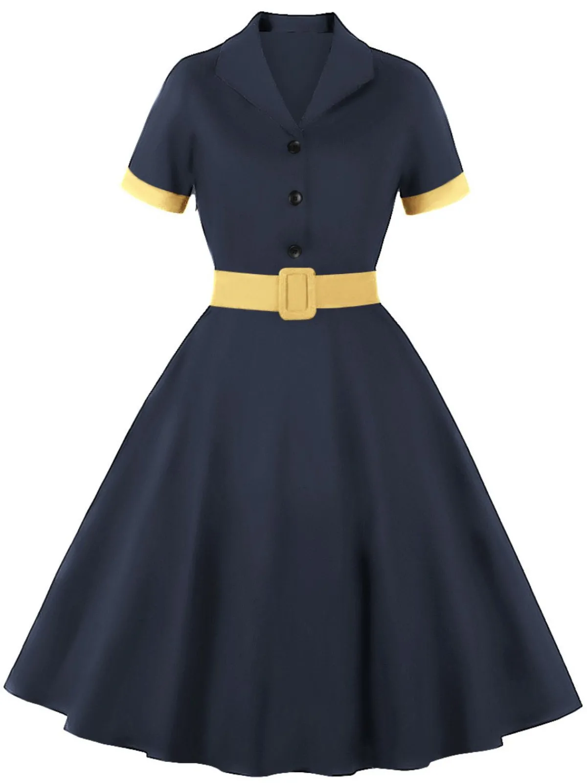 Sale Retro Stage 1950s Retro Contrast Short-Sleeved Lapel Dress