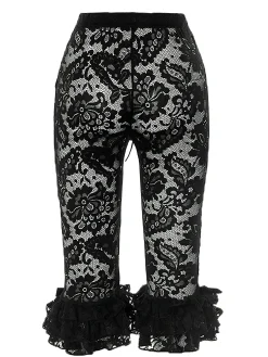 Best Retro Stage 1950s Retro Lace Ruffles Capri Pants