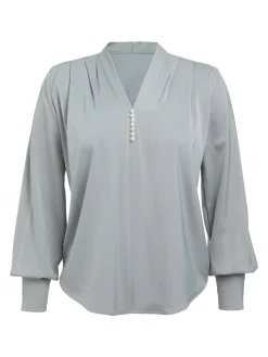 Fashion Retro Stage 1930s Retro Solid V-neck Puff Sleeve Blouse