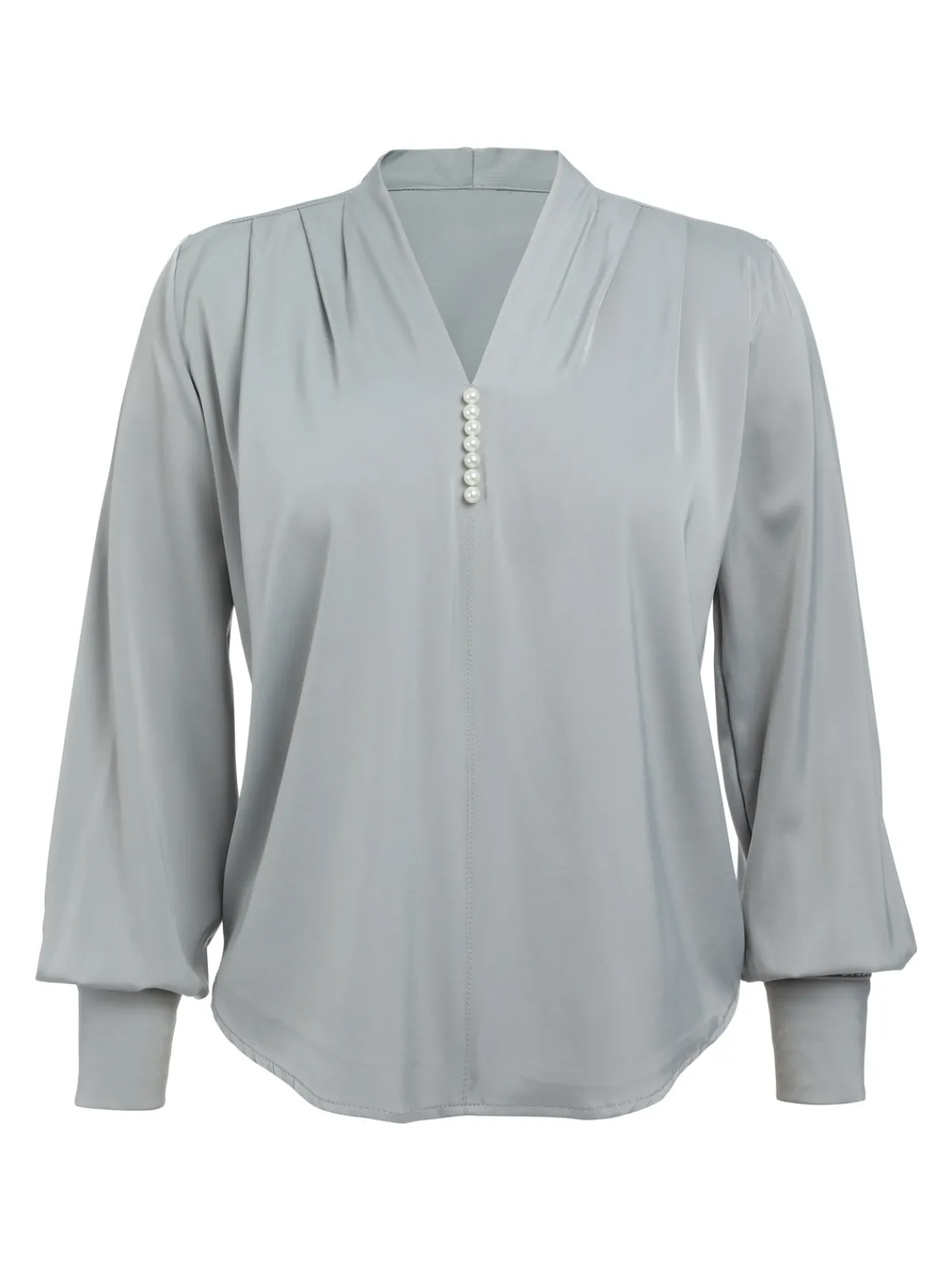 Fashion Retro Stage 1930s Retro Solid V-neck Puff Sleeve Blouse